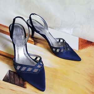 Adrianna Papell Navy Blue Slingback Heels Women Size 7M.